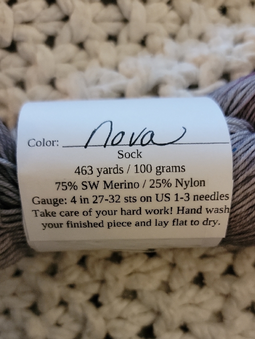 Onyx Fiber Arts Hand Dyed Yarn in Lavender and Variegated Purple-Gray - Picture 3 of 4